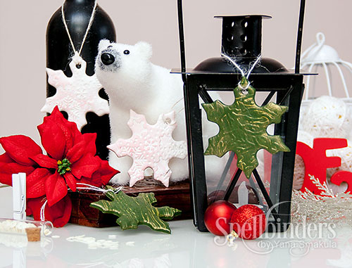 Yana Smakula | Embossed Clay Holiday Ornaments using Spellbinders embossing folder and polymer clay #diy #ornaments #embossing #clay 