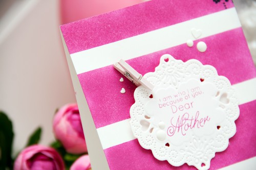 Yana Smakula | Spellbinders Dear Mother Pink Striped Card using Pierced Delight S2-143 #cardmaking #mothersday #spellbinders