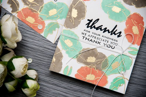 Yana Smakula | Video. One layer stamped and heat embossed Thank You cards with Painted Poppy stamp set from Altenew