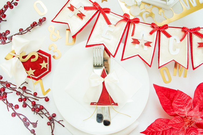 Spellbinders | Holiday Table Decorations - Banner, Utencils Holder and a Place Card using Contour Dies by Yana Smakula