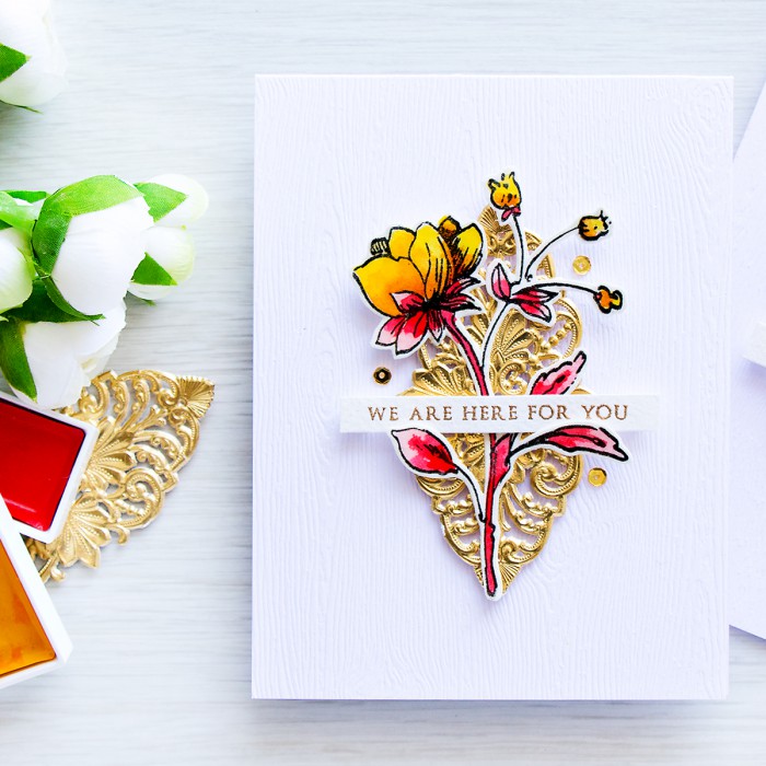 Altenew | We Are Here For You - sympathy water card with Wild Hibiscus stamp set. Project and video tutorial by @yanasmakula