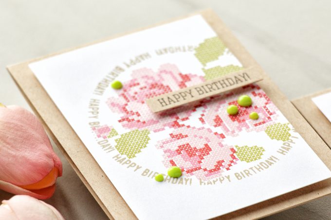 Simon Says Stamp | Stamped Cross Stitched Roses with Waffle Flower stamps