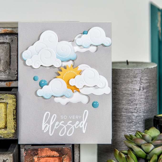 Spellbinders | So Very Blessed Card using S2-273 Die D-Lites Sun and Clouds Etched Dies. Project by Yana Smakula