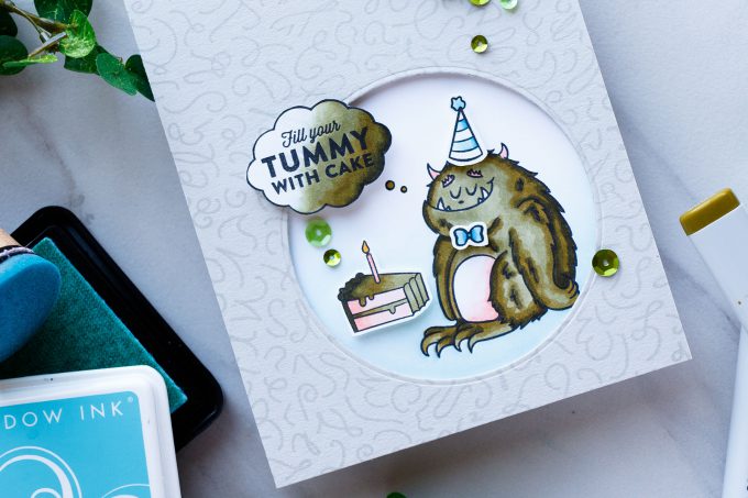 Hero Arts | Fill Tummy With Cake - Monster Birthday Card