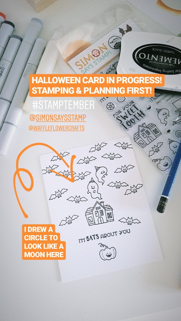 STAMPtember | Waffle Flower - One Layer Bats Over Your Halloween Card featuring Waffle Flower Sweet Tooth SSS101927 Stamptember Exclusive #stamptember #yscardmaking #halloweencard