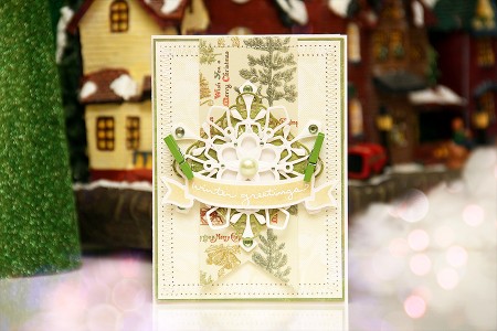 Новорічні листівки із колекції Christmas Village а ножів Spellbinders. Листівка Winter Greetings