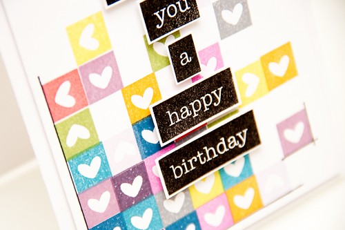 Pinterest Inspired - using a tiny heart stamp from #Neat&Tangled to create a bright multicolored background for a #birthday card | Yana Smakula