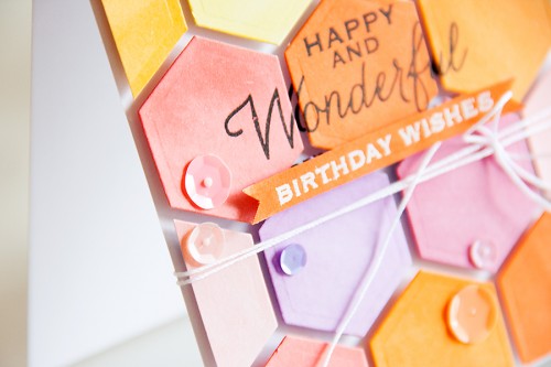 Yana Smakula | Colorful Hexagon Card using Spellbinders #Hexagon die and Hero Arts Birthday Stamps