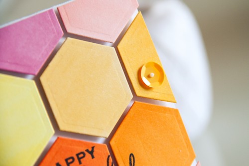 Yana Smakula | Colorful Hexagon Card using Spellbinders #Hexagon die and Hero Arts Birthday Stamps