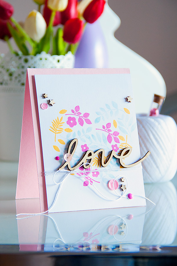 Yana Smakula | Shaped Stamping - Love Card using Botanicals 2 Stamp Set from Paper Smooches and Simon Says Stamp dye inks