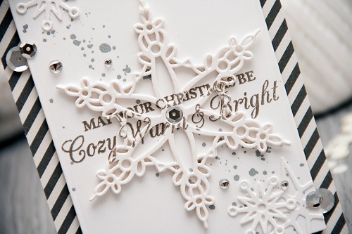 Yana Smakula | Spellbinders - Warm Cozy & Bright Holiday Card using S4-433 Snowflake Bliss dies. For more cardmaking ideas and video tutorials please visit https://www.yanasmakula.com/?lang=en