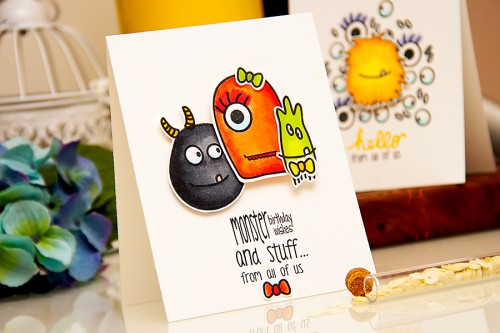 Yana Smakula | The Alley Way Stamps Monster Cards stamped one layer card #stamping