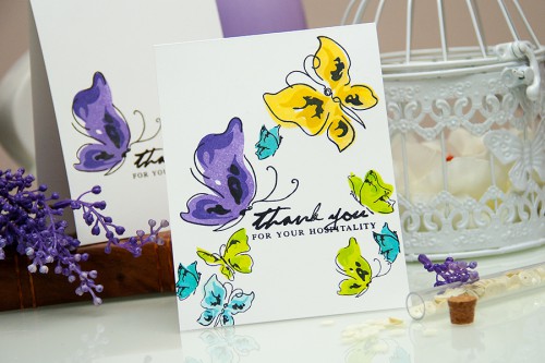 Yana Smakula | Video! One Layer Painted Butterflies Thank You Card . Pinterest Inspired #46 #stamping #cardmaking #onelayer #altenew