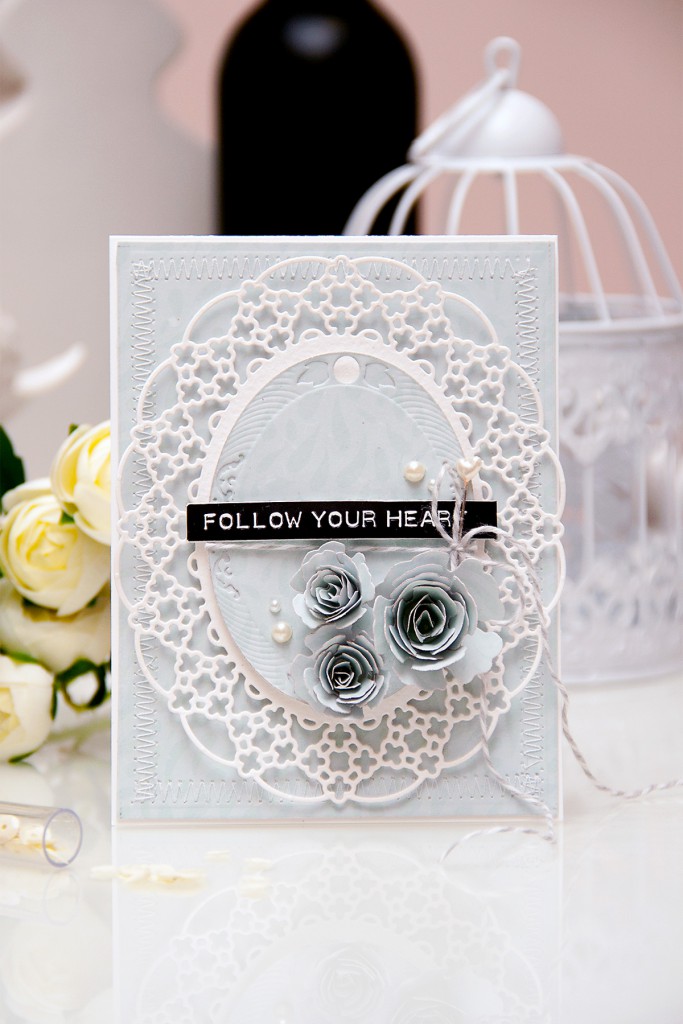 Yana Smakula | Elegant Follow Your Heart Card with Spellbinders and DCWV. Card a Month Video #17