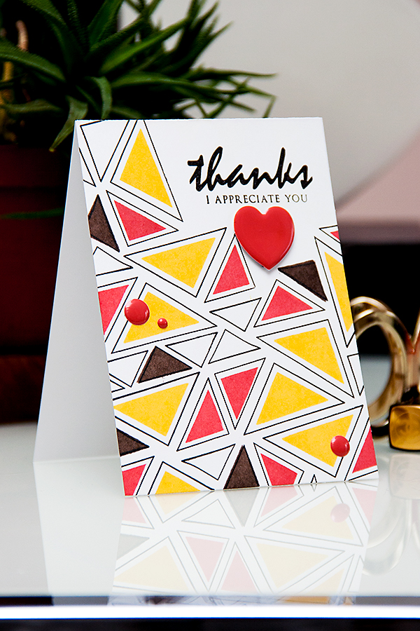 Yana Smakula | Altenew Thanks Card #stamping #triangles #geometric