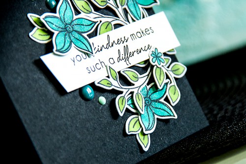 Yana Smakula | Altenew Your Kindness black and teal card #altenew #stamping #doodleblooms