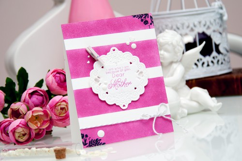 Yana Smakula | Spellbinders Dear Mother Pink Striped Card using Pierced Delight S2-143 #cardmaking #mothersday #spellbinders