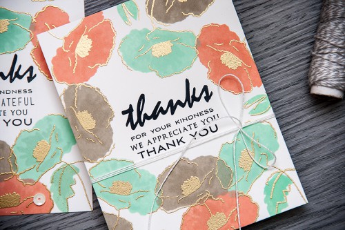 Yana Smakula | Video. One layer stamped and heat embossed Thank You cards with Painted Poppy stamp set from Altenew