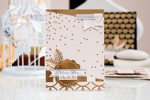 Yana Smakula | Simon Says Stap May Card Kit Wedding Themed Cards #sssck #cardkit #carmaking #wedding #goldandpeach