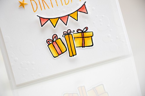 Yana Smakula. Happy Birthday Piggy Card. Dry embossed bokeh using stencils. Video