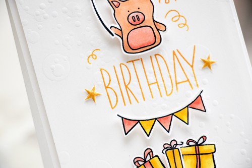 Yana Smakula. Happy Birthday Piggy Card. Dry embossed bokeh using stencils. Video