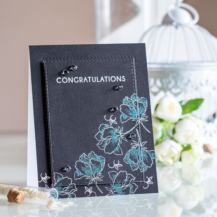 Altenew | Congratulations Card using Peony Bouquet stamp set and WOW embossing powders. By Yana Smakula