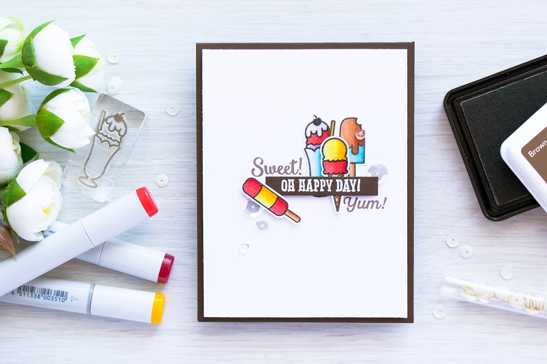 Hero Arts | Sweet Ice Cream Card using Hero Arts Oh Happy Day by Lia stamp set. Card created by @yanasmakula