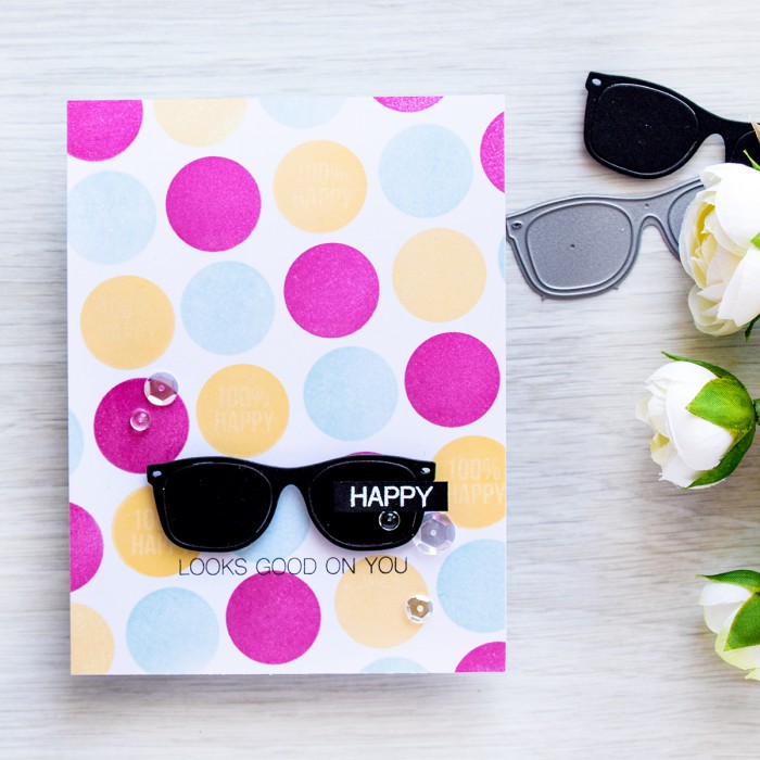 Simon Says Stamp | Happy Looks Good On You Sunglasses Die Cut and circle stamped pattern. Card and video by @yanasmakula