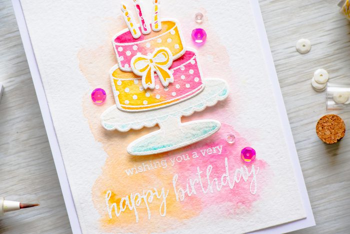 Hero Arts | Watercolor Birthday Cake Wishing You a Very Happy Birthday Card using BIRTHDAY CAKE LAYERING CL950