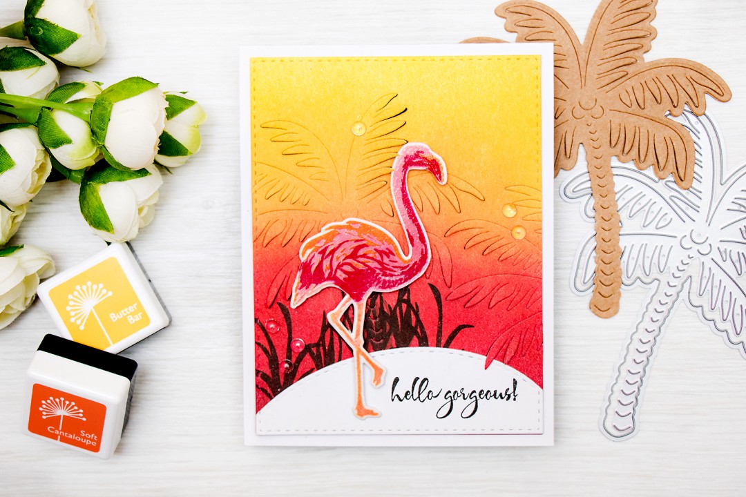 Hero Arts | 2016 Summer Catalog Preview – Paper Layering. Hello Gorgeous Flamingo and Palm Tree Card