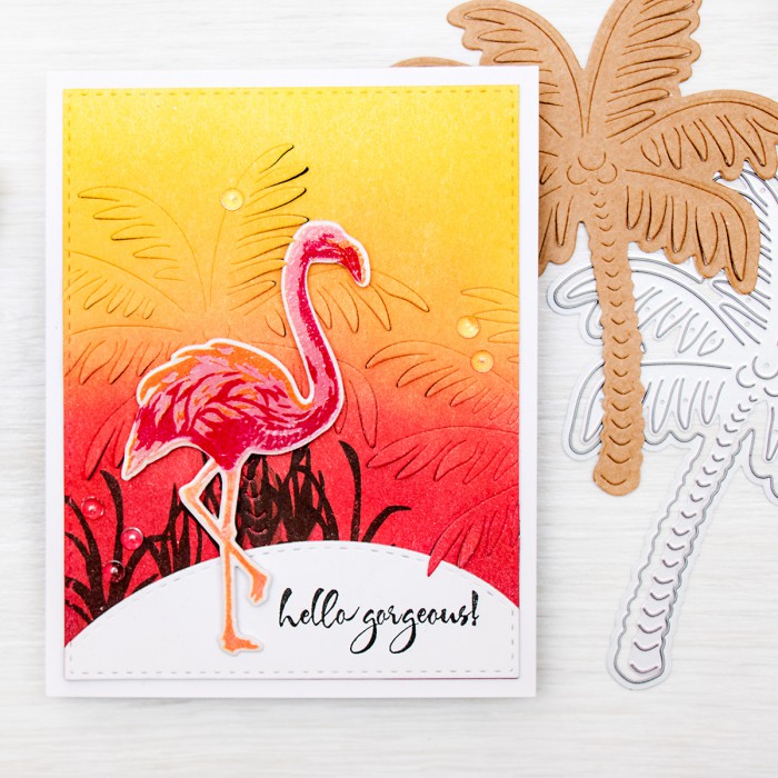 Hero Arts | 2016 Summer Catalog Preview – Paper Layering. Hello Gorgeous Flamingo and Palm Tree Card