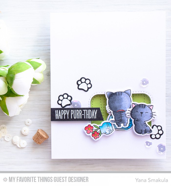 MFT Stamps | Interactive Happy Purr-Thday Card with Cats and a Fishbowl by @yanasmakula