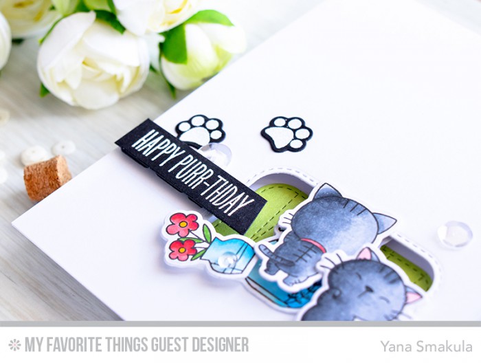 MFT Stamps | Interactive Happy Purr-Thday Card with Cats and a Fishbowl by @yanasmakula
