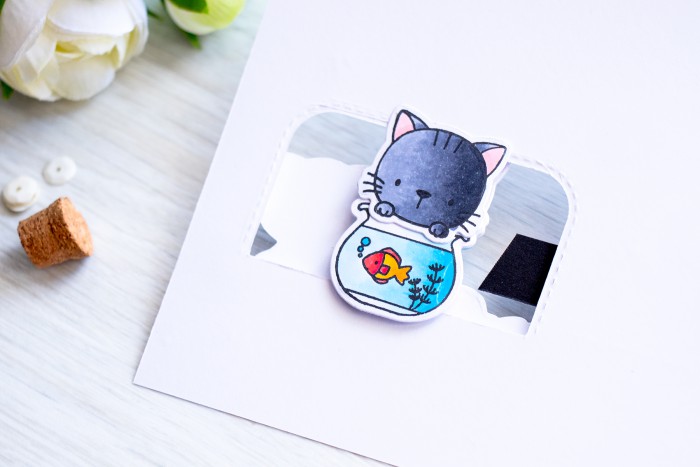 MFT Stamps | Interactive Happy Purr-Thday Card with Cats and a Fishbowl by @yanasmakula