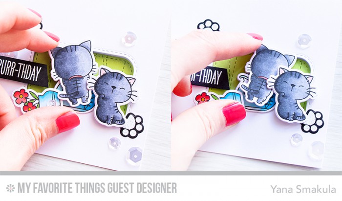 MFT Stamps | Interactive Happy Purr-Thday Card with Cats and a Fishbowl by @yanasmakula