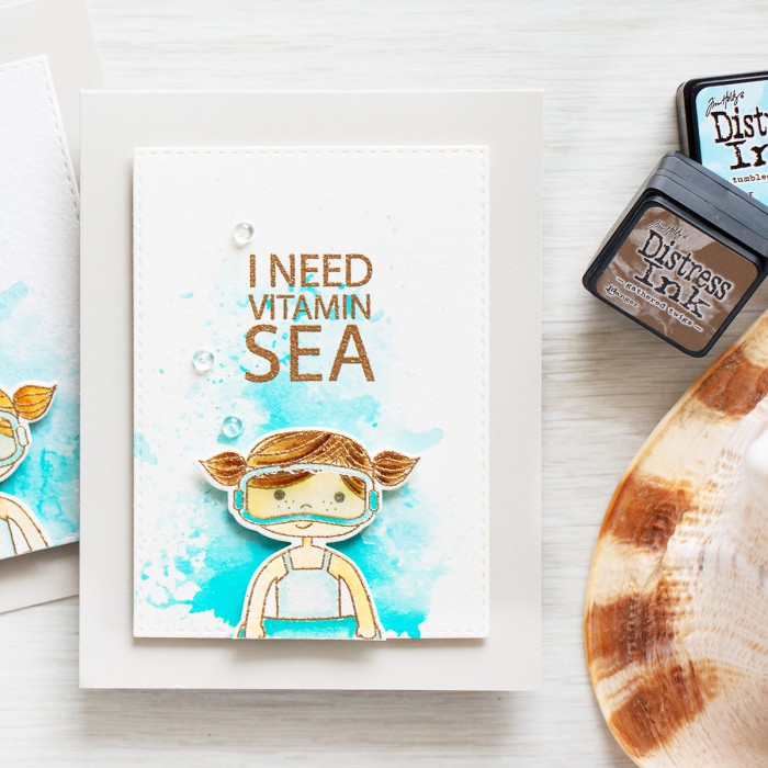 Simon Says Stamp | I Need Vitamin SEA Card. Distress ink watercolor and ink smooshing. Video