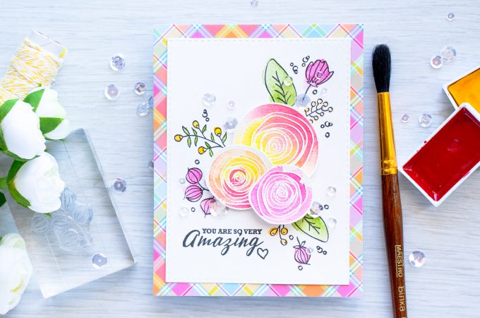 Simon Says Stamp | Messy Watercolor Floral Card. Video - SKETCH RANUNCULUS