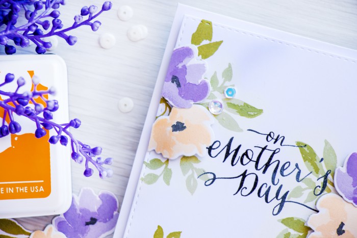 WPlus9 | Stretching inks for color layering stamps. Video. Mother's Day Card with Watercolored Anemones