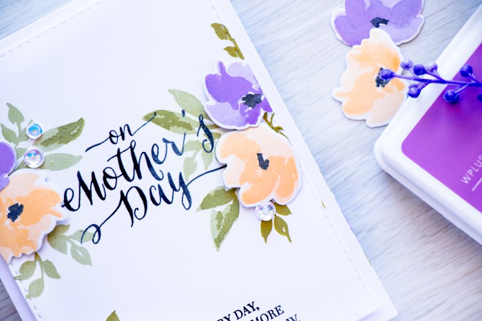 WPlus9 | Stretching inks for color layering stamps. Video. Mother's Day Card with Watercolored Anemones by Yana Smakula