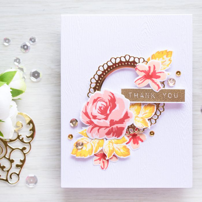 My Perfect Cardmaking Formula: White Cardstock + Gold Die Cut Frame + Florals + Sentiment