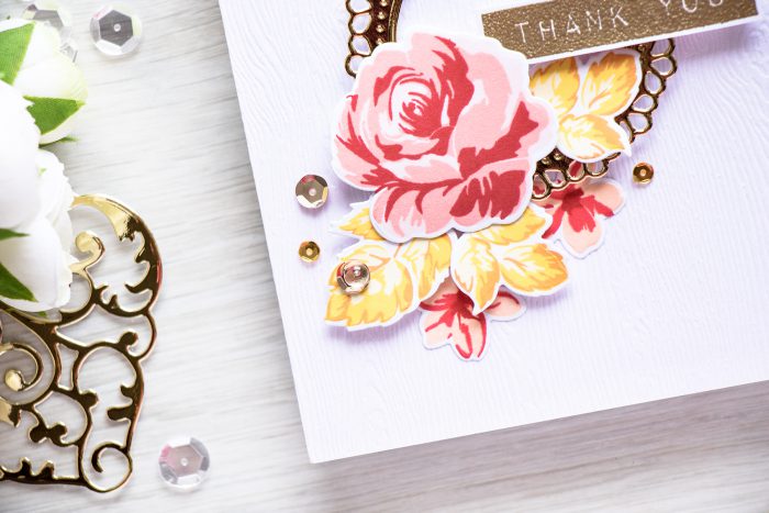 My Perfect Cardmaking Formula: White Cardstock + Gold Die Cut Frame + Florals + Sentiment