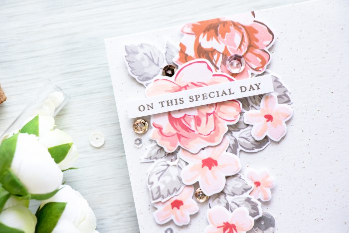 Tips for selecting color combinatios for cards - On This Special Day Wedding Card using Altenew Vintage Flowers stamps + dies