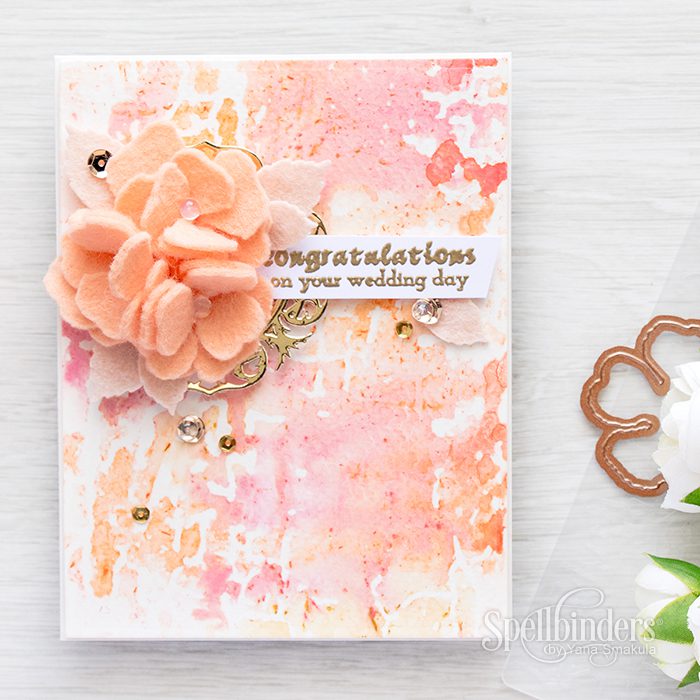 Spellbinders | Stamping with embossing folders & Gelatos. Wedding Card using Shabby Posies dies and Blistered embossing folder. Card & Video by Yana Smakula