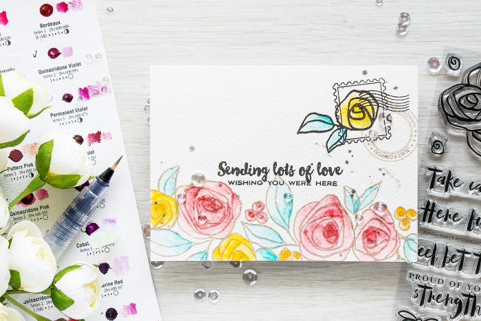 Altenew | Sending Lots of Love. Wish You Were Here. Bamboo Rose & Happy Mail Card by Yana Smakula