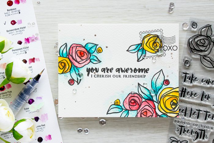 Altenew | You Are Awesome I Cherish our Friendship Bamboo Rose & Happy Mail Card by Yana Smakula