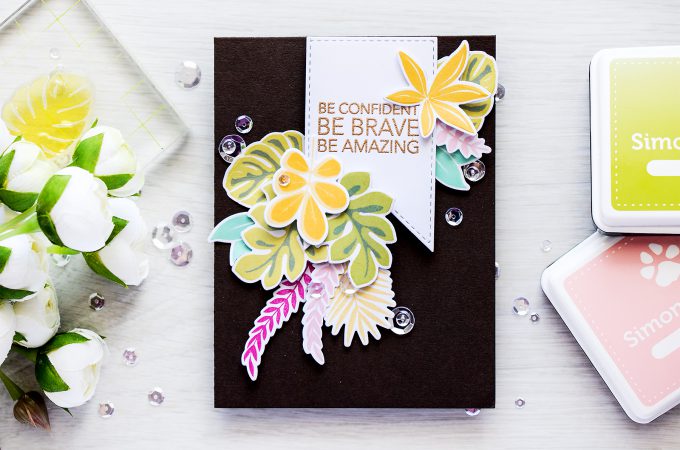 Simon Says Stamp | Jungle Encouragement Card using SSS Tropical Leaves stamps & dies. Project by Yana Smakula