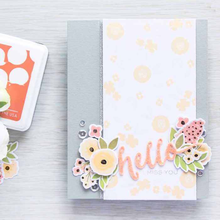 WPlus9 | Silver Foiled Accents on Flowers - Hello I Miss You Card by Yana Smakula using Fresh Cut Florals Stamps & Dies