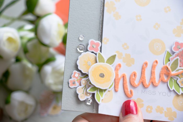 WPlus9 | Silver Foiled Accents on Flowers - Hello I Miss You Card by Yana Smakula using Fresh Cut Florals Stamps & Dies