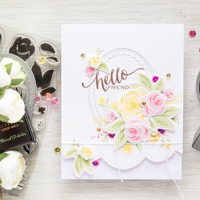 Create Simple Floral Card with Faux Hand Pained Flowers using stamps from WPlus9, inks from Altenew and dies from Pretty Pink Posh. Watch video tutorial for details - https://www.youtube.com/watch?v=CZ0tVIv8O_s