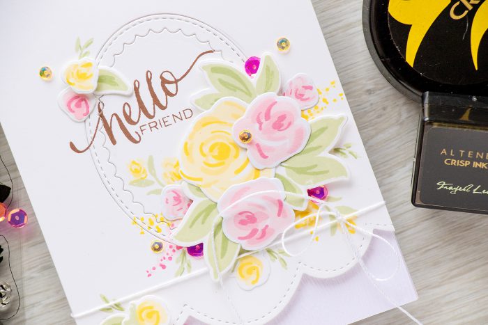 Create Simple Floral Card with Faux Hand Pained Flowers using stamps from WPlus9, inks from Altenew and dies from Pretty Pink Posh. Watch video tutorial for details - https://www.youtube.com/watch?v=CZ0tVIv8O_s